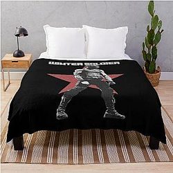 Bucky Barnes Winter Soldier Red Star Original Print Dark Throw Blanket