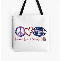 Peace Love Buffalo Bills All Over Print Tote Bag