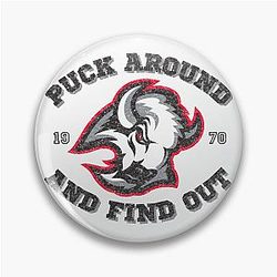 Puck Around Buffalo Sabres Hockey Goathead Design Distressed Look Pin