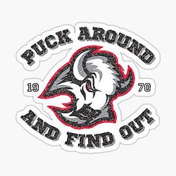 Puck Around Buffalo Sabres Hockey Goathead Distressed Look Sticker