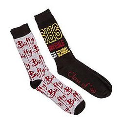 Buffy the Vampire Slayer Adult Socks - Sunnydale High and Logo Design Crew Length Socks - Black/Grey (Size 6-12, 2 Pairs)