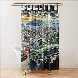 Bullitt Featuring Steve McQueen Reimagined Movie Poster Art Shower Curtain