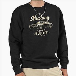 1968 Mustang Bullitt Fastback Vintage Muscle Car Emblem Retro Classic Art on Black Pullover Sweatshirt