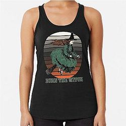 Burn the Witch Halloween Racerback Tank Top in green and sunset