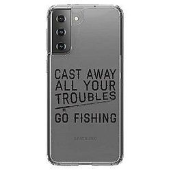 Distinct Ink Clear Shockproof Hybrid Case for Samsung Galaxy S21 5G 6.2 Screen - TPU Bumper Acrylic Back Tempered Glass Screen Protector Cast Away Go Fishing
