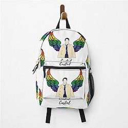 Castiel drawing with rainbow wings backpack