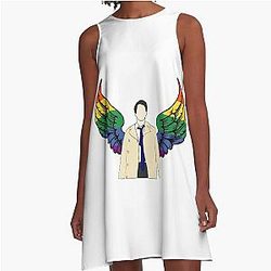Castiel drawing with A-Line rainbow Dress
