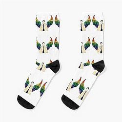 Castiel drawing with rainbow wings socks