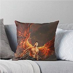 Fire Wings Castiel Throw Pillow