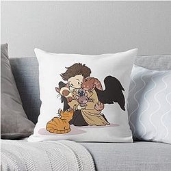 Castiel and Kittens Throw Pillow