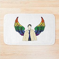Castiel drawing with Rainbow wings Bath Mat