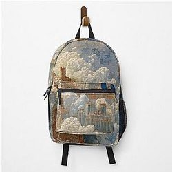 Majestic Cloud Castle in the Sky Fantasy Landscape Art with Backpack