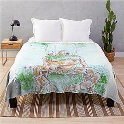 Castle in the Sky of Laputa Watercolor Throw Blanket
