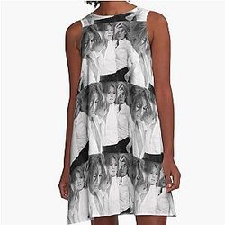 Celine Dion in Cool Style with a Black White A-Line Dress