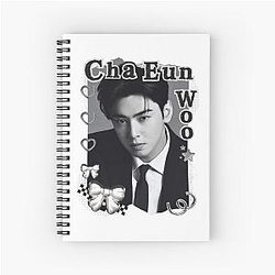Cha Eun-woo Korean Actor Black White Collage Digital Art Portrait Spiral Notebook