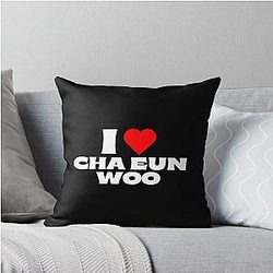 I Love Cha Eun-woo White Fonts Throw Pillow