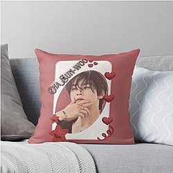 Cha Eun-woo Korean Actor Card Red Aesthetic Collage Design Throw Pillow