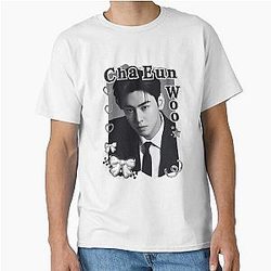 Cha Eun-woo Korean Actor Black Classic White T-Shirt