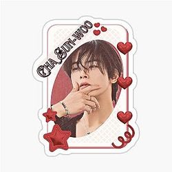 Cha Eun-woo Korean Actor Red Aesthetic Collage Design Sticker