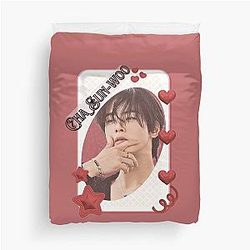 Cha Eun-woo Korean Actor Card Red Aesthetic Collage Design Duvet Cover