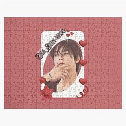 Cha Eun-woo Korean Actor Card Red Aesthetic Collage Design Jigsaw Puzzle