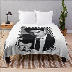 Cha Eun-woo Korean Actor Black and White Collage Digital Art Portrait Throw Blanket