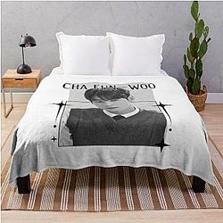 Cha Eun-woo Kpop Solo Artist Scrapbook Collage Cozy Y2K Vintage Design Throw Blanket