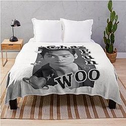 Cha Eun-woo Collage: Retro Black and White Throw Blanket