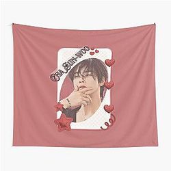 Cha Eun-woo Korean Actor Red Aesthetic Collage Design Tapestry