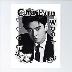 Cha Eun-woo Korean Actor Black and White Collage Digital Art Portrait Poster