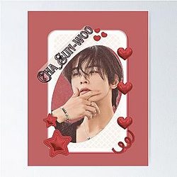 Cha Eun-woo Korean Actor Card Red Aesthetic Collage Design Poster