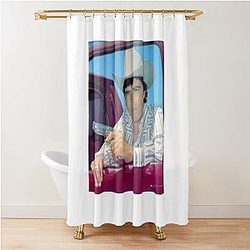 Chalino Sanchez holding a Shower Curtain