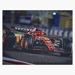 Charles Leclerc racing his 2024 F1 car in the dark jigsaw puzzle