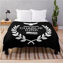 Charlie Kirk Forever In Our Hearts Memorial Patriotic Eagle Wreath Throw Blanket