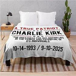 Charlie Kirk: A True Patriot Throw Blanket, 1993-2025