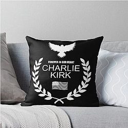 Charlie Kirk Forever in Our Heart Memorial Eagle Wreath Throw Pillow
