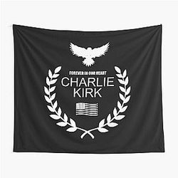 Charlie Kirk Forever in Our Heart Memorial Patriotic Eagle Wreath Tapestry