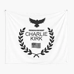 Charlie Kirk Forever in Our Heart Memorial Patriotic Eagle Wreath Tapestry