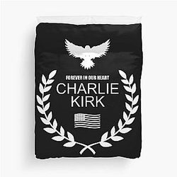 Charlie Kirk Forever In Our Heart Memorial Patriotic Eagle Wreath Duvet Cover