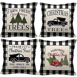 Charmed By Dragons Holiday Farmhouse Pillow Covers 18x18 Inch Set of 4 Holiday Farmhouse Decor Buffalo Black and White Check