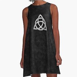Charmed Sign Triquetra Witches Knot Witch Symbol Drawing for Spiritual Women A-Line Dress