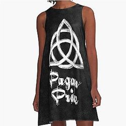 Pagan Pride Charmed Sign Triquetra Witches Knot Drawing for Spiritual Women A-Line Dress