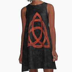 Red Charmed Sign Triquetra Witches Knot Drawing for Spiritual Women A-Line Dress