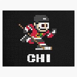 Chicago Blackhawks Home and Initials 8-bit Hockey Player Jigsaw Puzzle