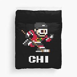 Chicago Blackhawks Home Initials 8-bit Hockey Player Duvet Cover