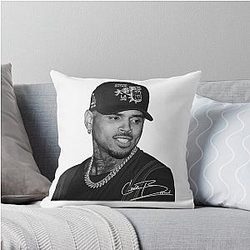 Chris Brown Black and White Portrait Signature Edition Throw Pillow