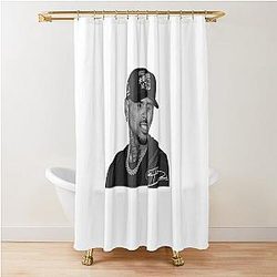 Chris Brown Black White Portrait Signature Edition Shower Curtain