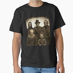 Vintage Horror Villains Portrait Ghostface Freddy Jason Pennywise Chucky Classic T-Shirt