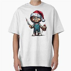 Christmas Chucky with Hat, Knife and Cupcake Oversized T-Shirt