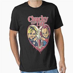 Chucky and Tiffany Heavy Cotton Horror  Movie Merchandise Halloween Apparel Essential T-Shirt
